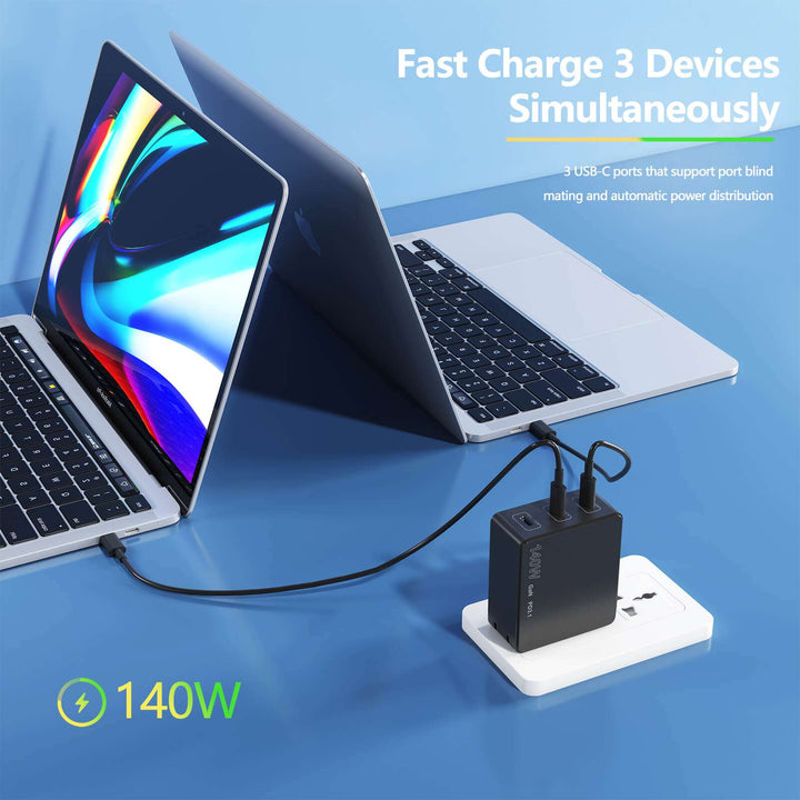 140W USB-C Power Adapter-3 Ports GaN Charger Yoocas