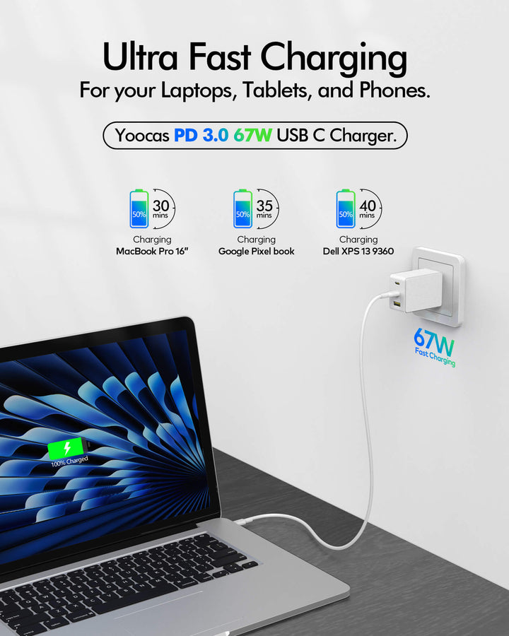 67W USB C Charger GaN charging-3 Ports pps Charger-Yoocas