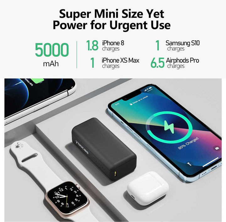 Mini Portable-2 Ports- 5000mah Power Bank Black-Yoocas