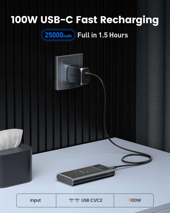 PD 100W Power Bank For Laptop-4 Ports 25000mAh Power Bank-Yoocas