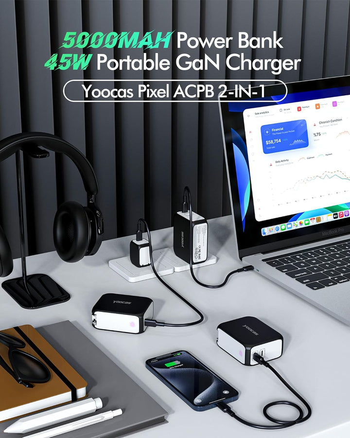 2-in-1 5000mAh Power Bank-45W Portable Charger-Yoocas